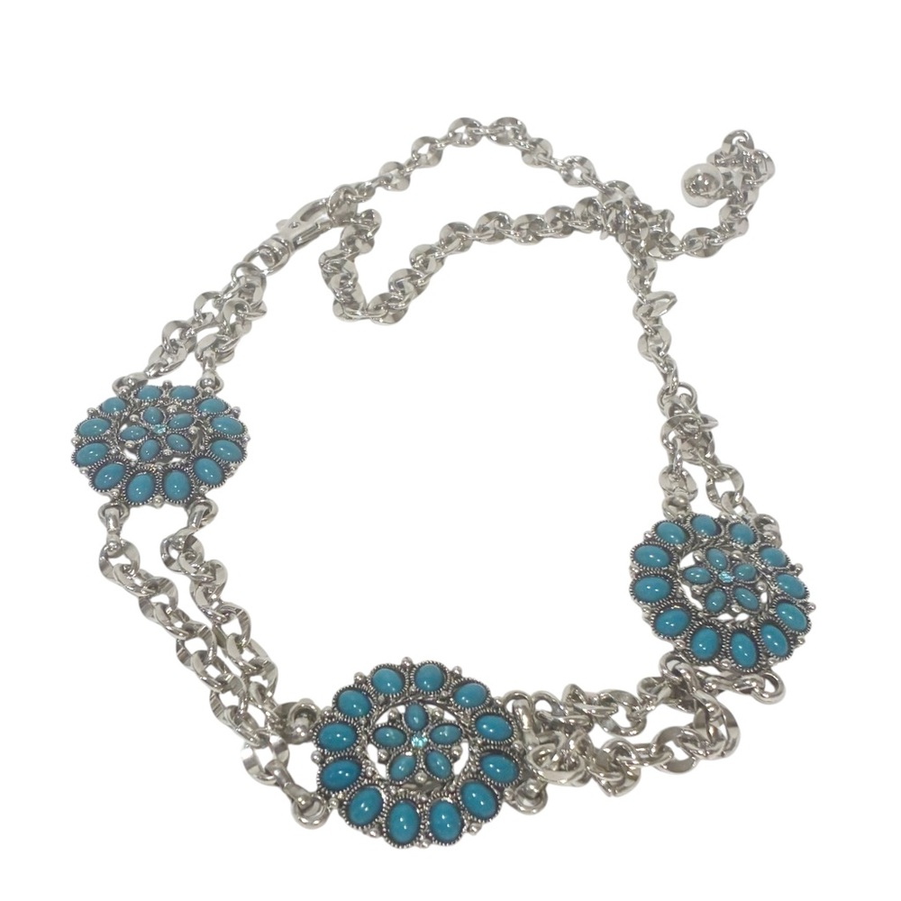 Women's Turquoise Blue and Silver Belt Chain Link Adjustable